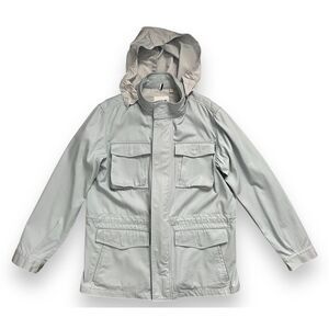 LACOSTE Women's Light Blue Hooded Button Zip Up Cotton Utility Jacket Size Large